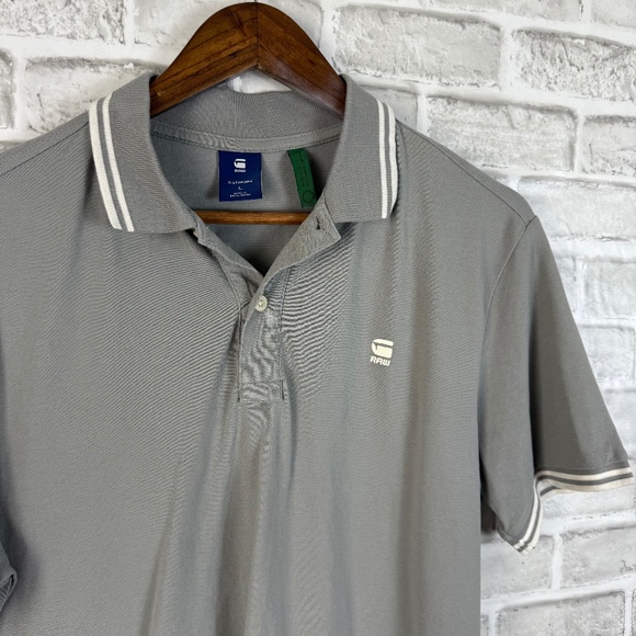 G-Star Raw Light Gray White Trim Lightweight Collared Polo Shirt Mens LARGE - Picture 1 of 6